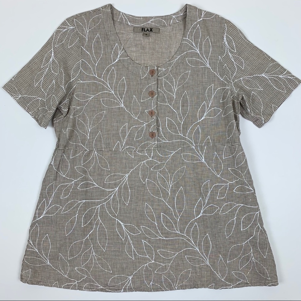 FLAX Top Lagenlook 100% Linen Floral S